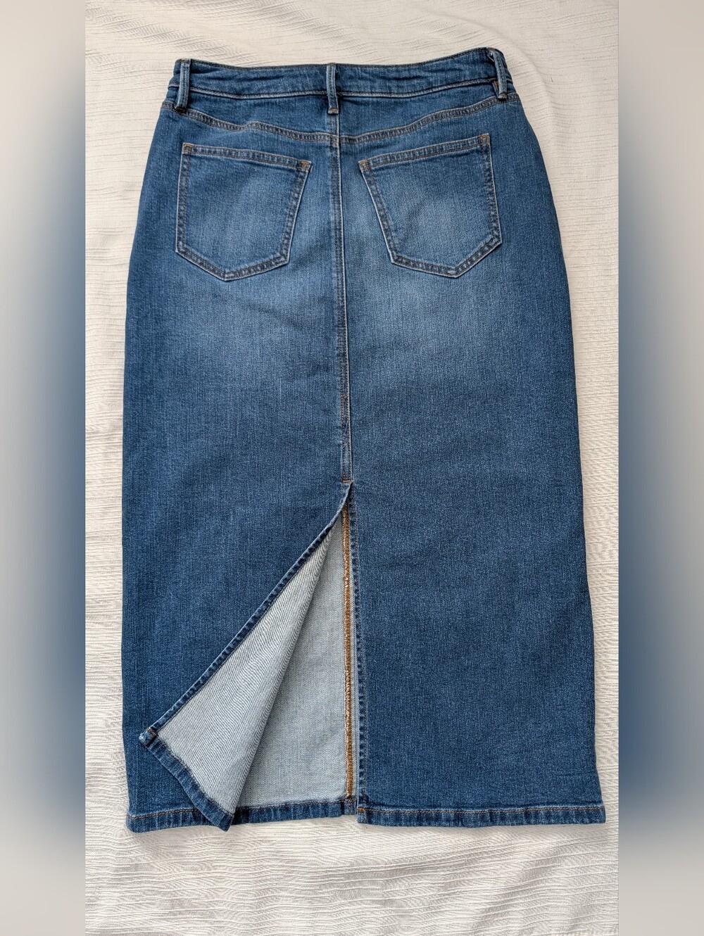 Ann Taylor Weekend Denim Midi  Jean Skirt Sz 4 - Picture 4 of 11